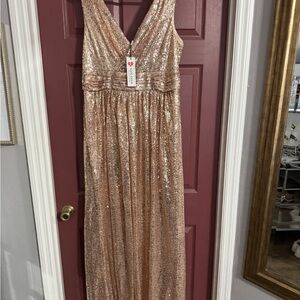 Sequin V-Neck Prom Dress in Rose Gold